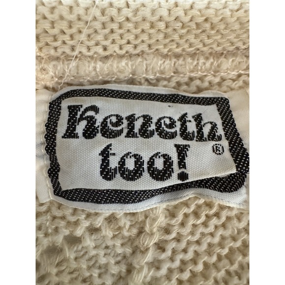 Vintage 70s Ivory Acrylic Crochet Knit Granny Button Up Cardigan Sweater S/M - Picture 6 of 8